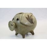 Studio Pottery money bank in the form of a Pig, stands approx 16cm