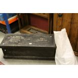 19th century Stained Pine Toolbox with fitted tray and some tools, rope handles and key screwed to