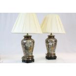 Pair of Chinese Ceramic Lamps with Shades and wooden bases, each approx. 63 cm including shade