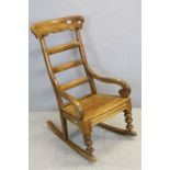 19th century Beech Lathe and Ladder Back Rocking Elbow Chair