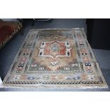 Brown Ground Geometric Pattern Wool Rug, 325cms x 170cms