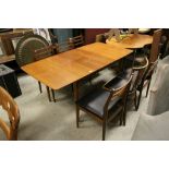 Mid 20th century Retro Teak Extending Dining Table together with Five Matching Chairs and one