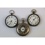 156Three vintage Hallmarked silver Pocket watches to include a Half Hunter, all in need of