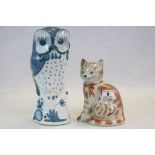 David Sharpe Rye Pottery Owl and Rye Pottery cat with sponged decoration