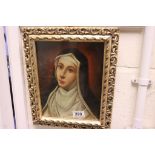 Oil on board framed portrait of a nun