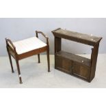 Edwardian Mahogany Inlaid Piano Stool and an Oak Hanging Shelf / Cupboard, 69cms wide x 67cms high