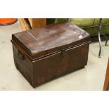 Victorian tin travel trunk with various vintage glass lights