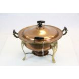 Art Nouveau Copper Food Warming Pan Four Handles and Spirit Burner Below, 41cms diameter