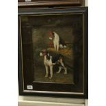 Oil painting study of two Hunting Dogs in a Barn