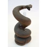 Wooden carving of a coiled snake, approx. 30.5 cm