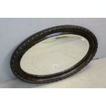 Wood Effect Oval Bevelled Edge Mirror, 83cms long