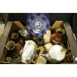 Box of collectable metal and china items