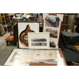 A collection of nine framed and glazed railway pictures.