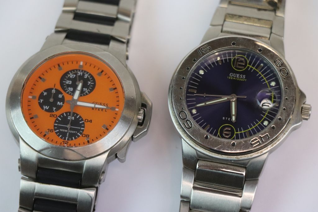 Two Gents Stainless Steel Quartz Gents wristwatches by "Guess", one with orange dial - Image 3 of 3