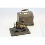 Edison wooden cased miniature sewing machine with gilt painted decoration, case approx. 25 x 20 x 19