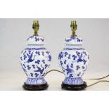 Pair of Chinese Style Blue and White Ceramic Table Lamps