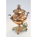 19th Century Copper Samovar with Silvered interior, Ceramic handles and Brass tap, marked inside the