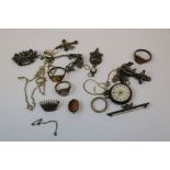 Small collection of vintage Silver jewellery to include Brooches, Rings & Necklaces plus a Fob