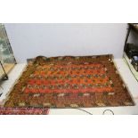 Eastern Wool Red, Brown and Black Ground Rug with Geometric Patterns, 199cms x 139cms