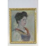 Gilt framed oil on canvas portrait of a Young Female, image approx. 51.5 cm 38.5cm