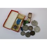 Small collection of vintage Medallions etc to include a Boxed Silver & Enamel Masonic medal