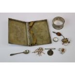 Small collection of vintage Hallmarked Silver items to include a Cigarette Case, Napkin ring,