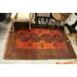 Eastern Wool Orange and Black Ground Rug with Geometric Patterns, 180cms x 128cms