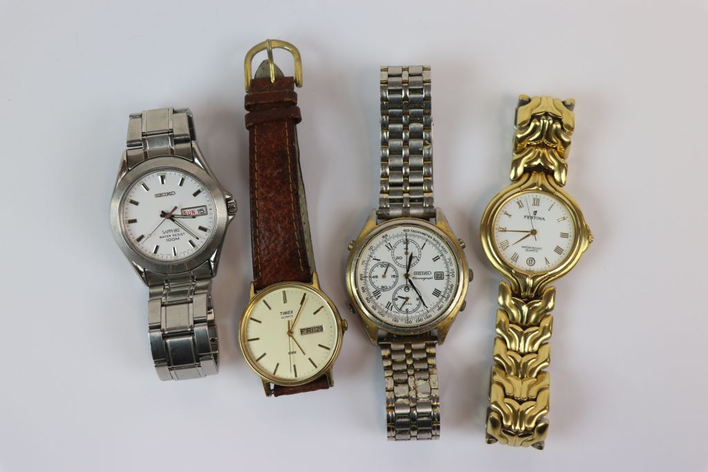 Four gents watches including Seiko Sapphire, Seiko Chronograph, Festina dress watch etc