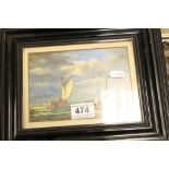 Three framed Oil paintings to include an Oil on board of a Coastal scene with Boats, approx 17 x
