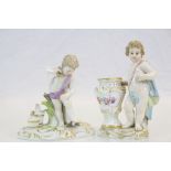Two 19th Century Meissen ceramic figurines, both with crossed sword marks to base, the tallest