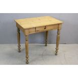 19th century Pine Side Table with Single Drawer raised on turned legs, 80cms wide x 54cms deep x
