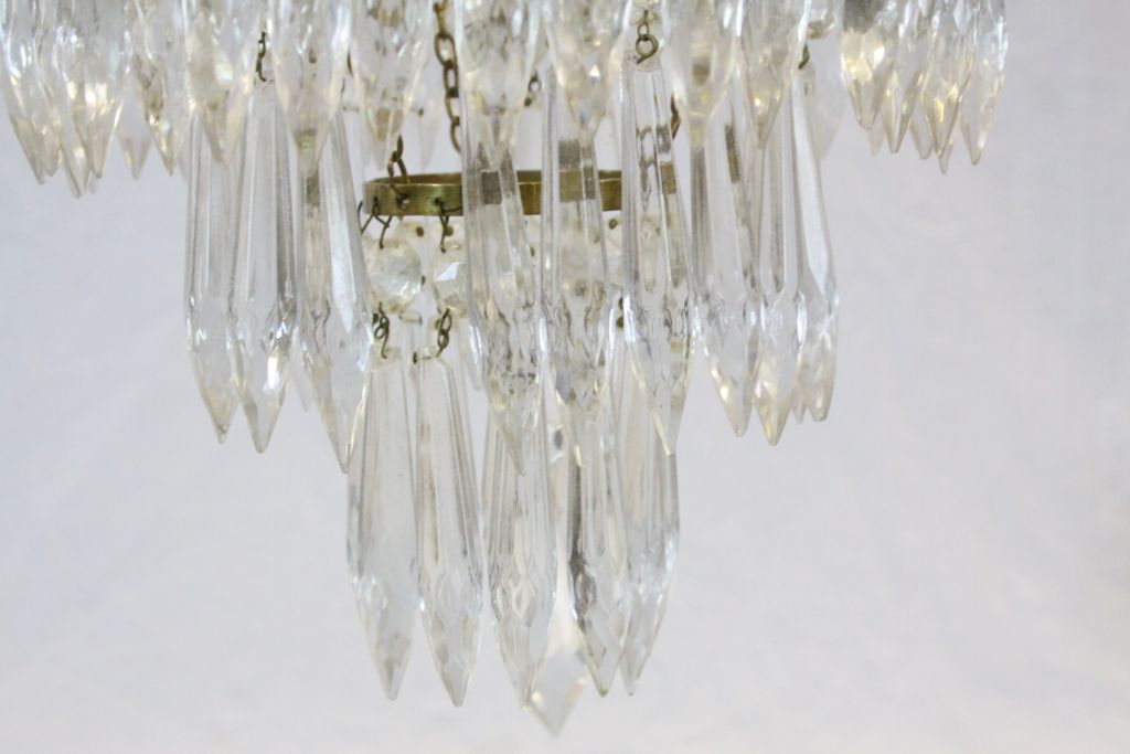 Two vintage Brass Chandeliers with Crystal Glass drops - Image 2 of 9