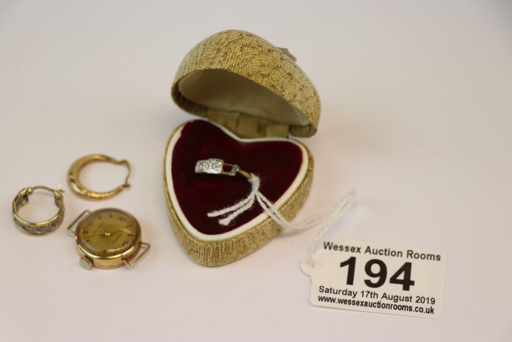 9ct Gold ladies Ingersoll wristwatch, pair of Hallmarked 9ct Gold Earrings & a damaged 9ct Gold - Image 2 of 4