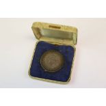 19th Century Bronze "Society of Arts & Commerce" Medallion, holed Belgian Silver 5 francs coin