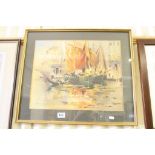 Frank Duffield (British 1901-1982, Bristol Savage) Venetian sailing barges. Watercolour, signed