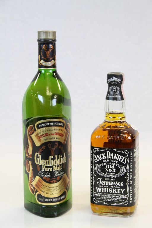 1 bottle of Jack Daniels Tennessee sourmash whisky 750ml and 1 litre bottle Glenfiddich pure malt