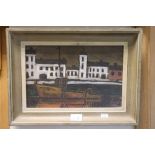 20th oil on board painting harbour scene unsigned