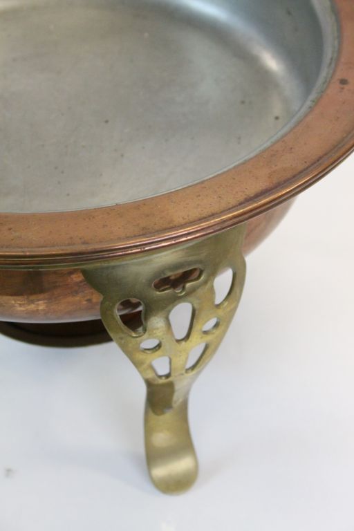 Art Nouveau Copper Food Warming Pan Four Handles and Spirit Burner Below, 41cms diameter - Image 3 of 3