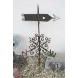 Vintage Wrought Iron ' Arrow ' Weather Vane with Scroll Supports, 136cms high