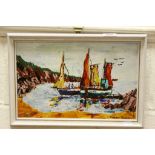 Pinero Terriss oil on board of Fishing Boats off Guernsey, signed
