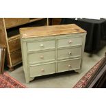 Part Painted Oak Chest of Six Short Drawers with Coloured Ceramic Handles, 99cms long x 42cms deep x