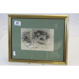 Framed & glazed Nora Howarth pastel of a Sleeping Cat, image approx 18.5 x 12.5cm