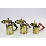 Three vintage Brass Blowtorches to include one marked "British Monitor"