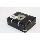 Ebony Playing Card Box with White Metal Inlay depicting Playing Cards