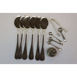 Continental set of six Silver plated Dessert type spoons, small Silver pill box, pair of