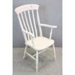 19th century White Painted Lathe Back Windsor Elbow Chair