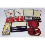 Boxed Silver plated Cutlery etc to include Hallmarked Silver handled Button hook, Shoe horn set,