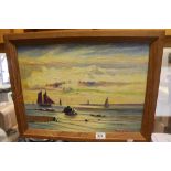 Oil on board seascape with boats