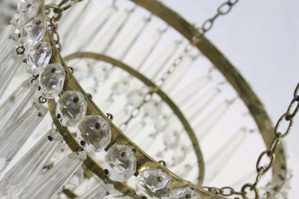 Two vintage Brass Chandeliers with Crystal Glass drops - Image 5 of 9