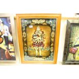 Maple veneer framed & glazed Trumpeting Clown picture, Fairground style approx 58 x 41cm